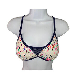 Malibu Dream Girl White & Navy‎ Blue Geometric Bikini Top Medium Women